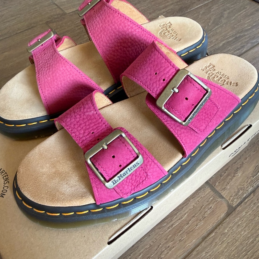 Dr. Martens Fuchsia Pink Josef Double-Buckle Slide Sandals